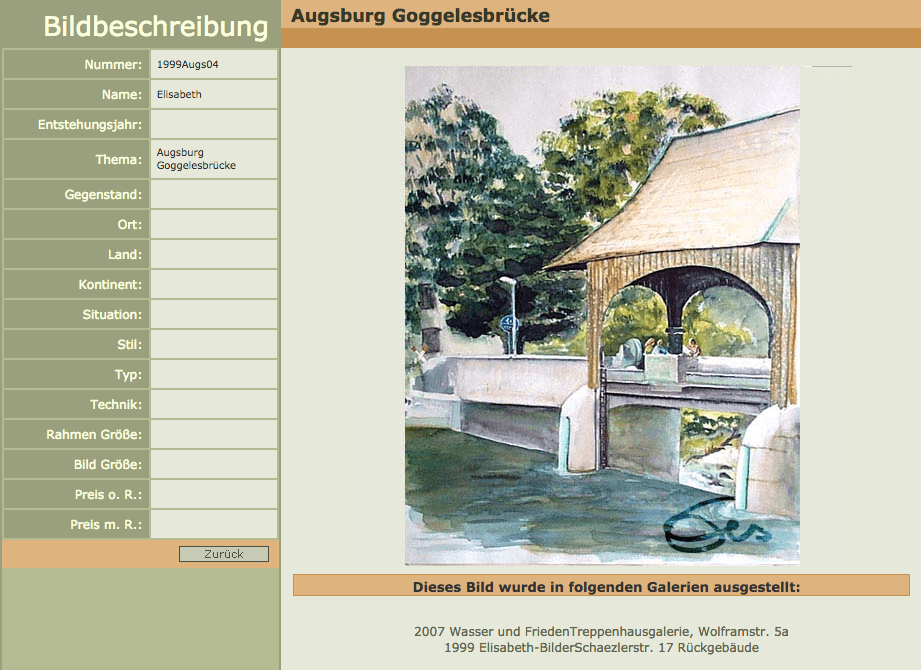 1999 Ausstellung Advent und Winter , Gärtnerei Hartmann Augsburg Goggelesbrücke Aquarell 