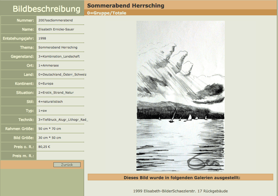 Lithographie Ammersee im Abendlicht
Hochformat 