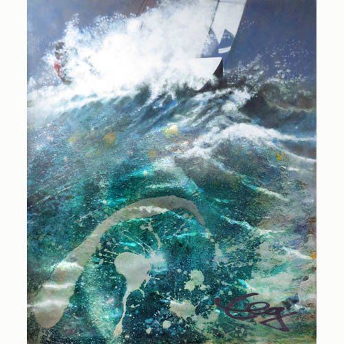 Drachen bei Florida Keys klein Yacht über wilden Wellen, Großformatiges Acrylgemälde auf Leinwand