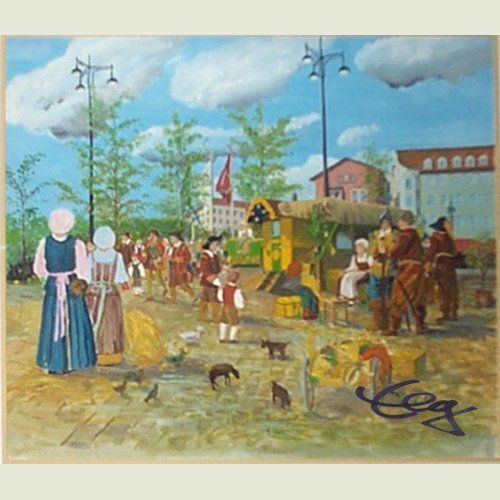Bild, Augsburg, Öl, Bürger, Fest, historisch, Gebäude,Kirche, Ulrich, Haus, historisch, Fest, Bürger, Rad , Mensch, Elisabeth Ernicke-Goßner