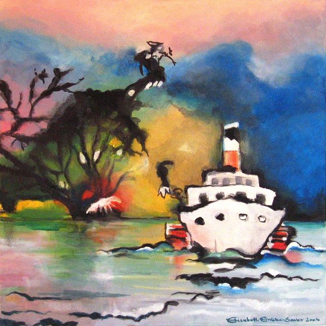 Bild, Wasser, Landschaft, Segeln, Ammersee, Acryl, Leinwand, Ernicke-Goßner, Elisabeth, Schiffe, Sonne, Dampfer, Herrsching