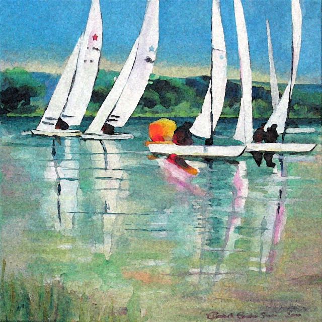 Bild, Wasser, Landschaft, Segeln, Ammersee, Acryl, Leinwand, Ernicke-Goßner, Elisabeth, Schiffe, Sonne, Starboot