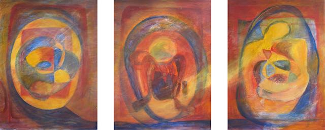 Gemälde, Triptychon, Kokon, Metamorphose, Acryl auf Leinwand, Bild, moderne Kunst, contemporary Art, Elisergo, Elisabeth Ernicke-Goßner
