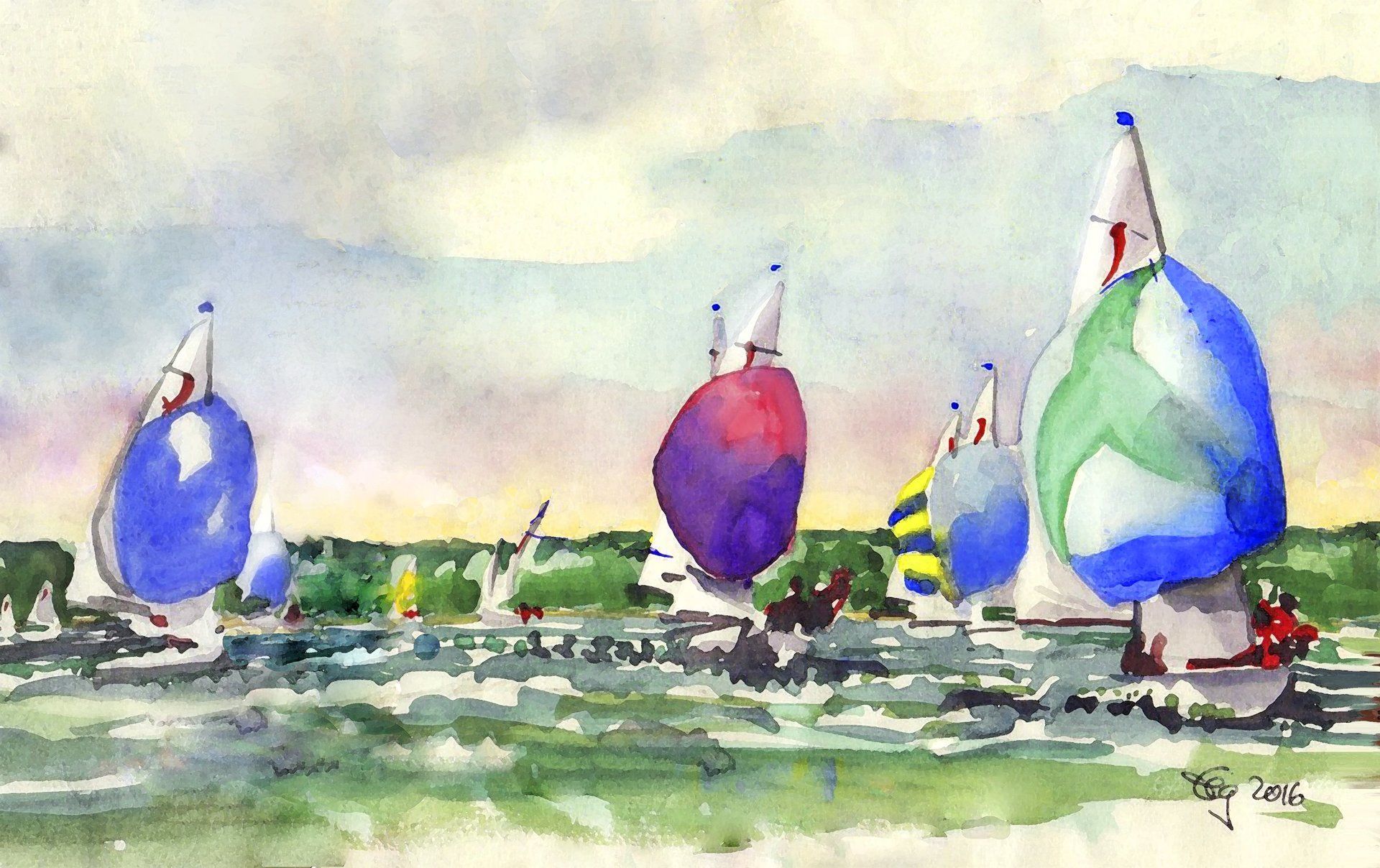 #Elisergo, Bild, Kunst, Segeln, Wasser, Glück, Wetter , Wind, Wellen, Regatta, Ammersee, Acryl, Leinwand,