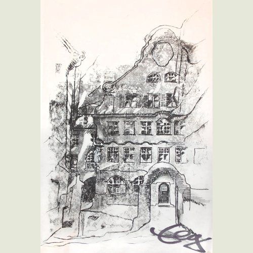 Bild, Augsburg, Monotypie, Druck, Gebäude, Haus, Elisabeth Ernicke-Goßner