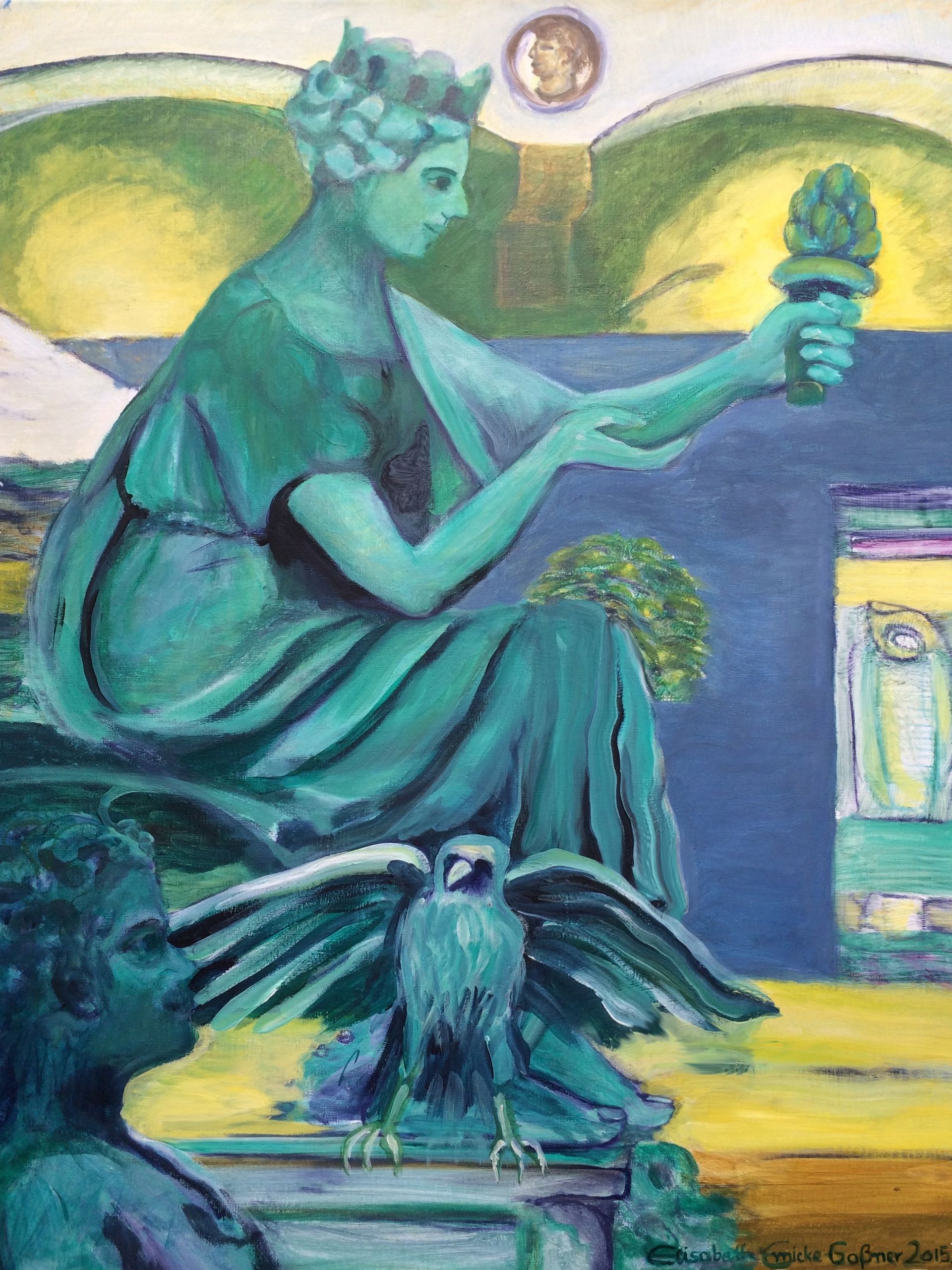 Bild, Gemälde, Augsburg, Wasser, Gottheit, Symbol, Figur, Statue, Brunnen, Elisabeth Ernicke-Goßner