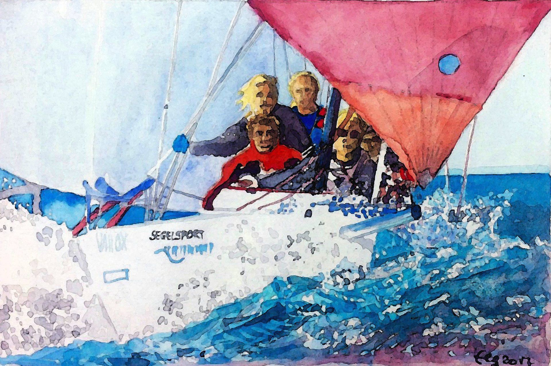 Bundesliga, Segeln, j70, Aquarell,