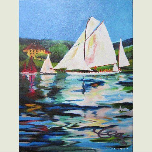 Bild, Wasser, Landschaft, Segeln, Ammersee, Acryl, Leinwand, Ernicke-Goßner, Elisabeth, Schiffe, Sonne,