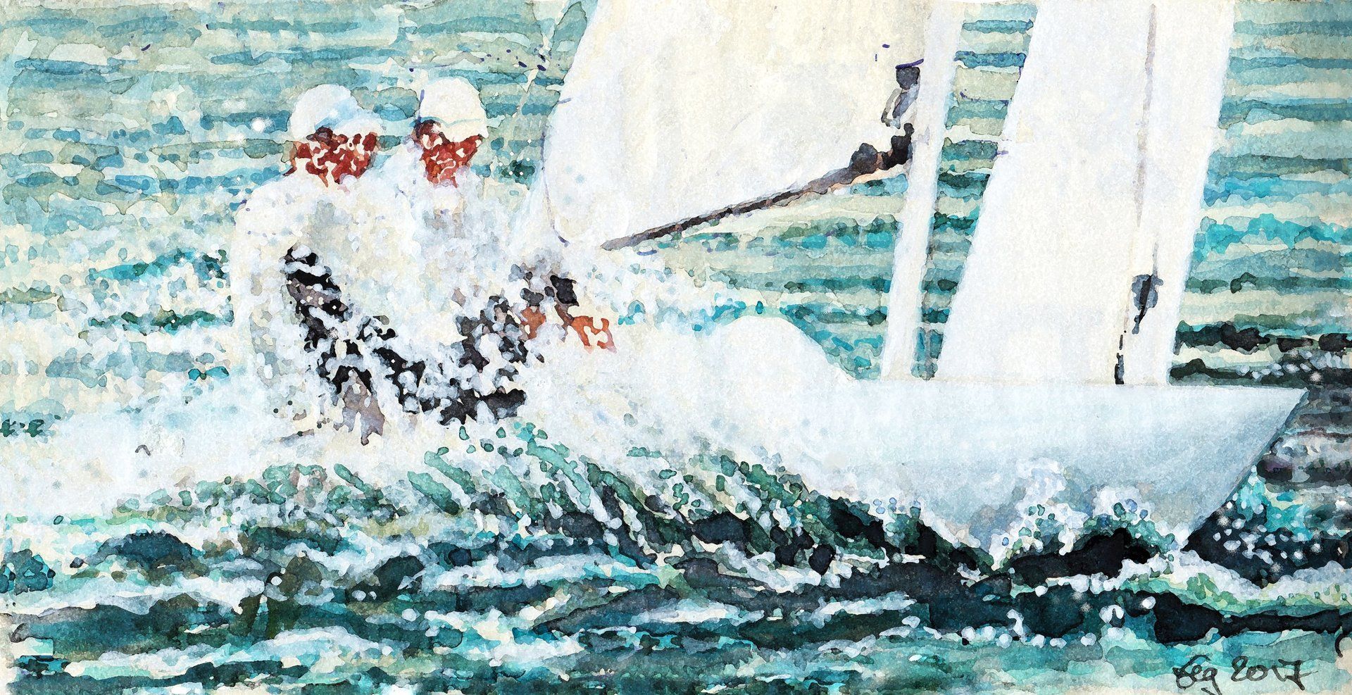 Drachensegeln, Aquarell,