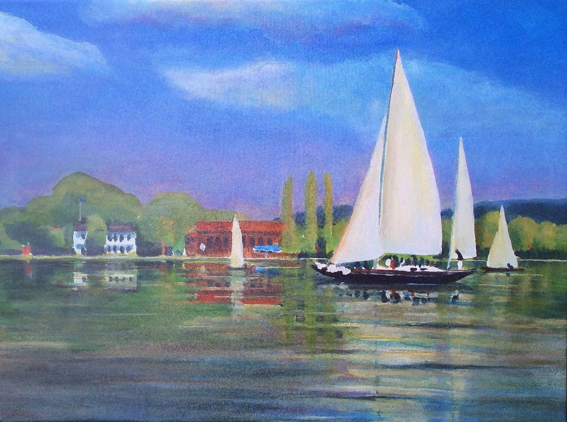 Bild, Wasser, Landschaft, Segeln, Ammersee, Acryl, Leinwand, Ernicke-Goßner, Elisabeth, Schiffe, Sonne, Wiking