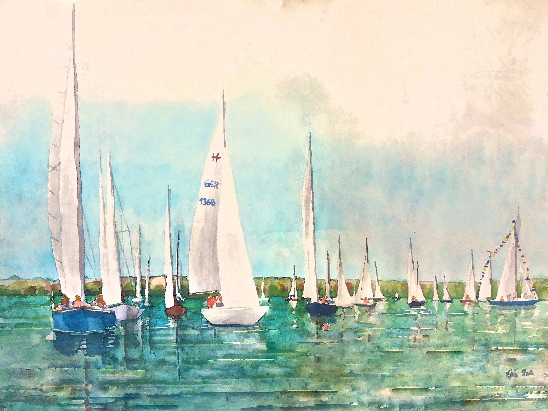 Absegeln, Aquarell