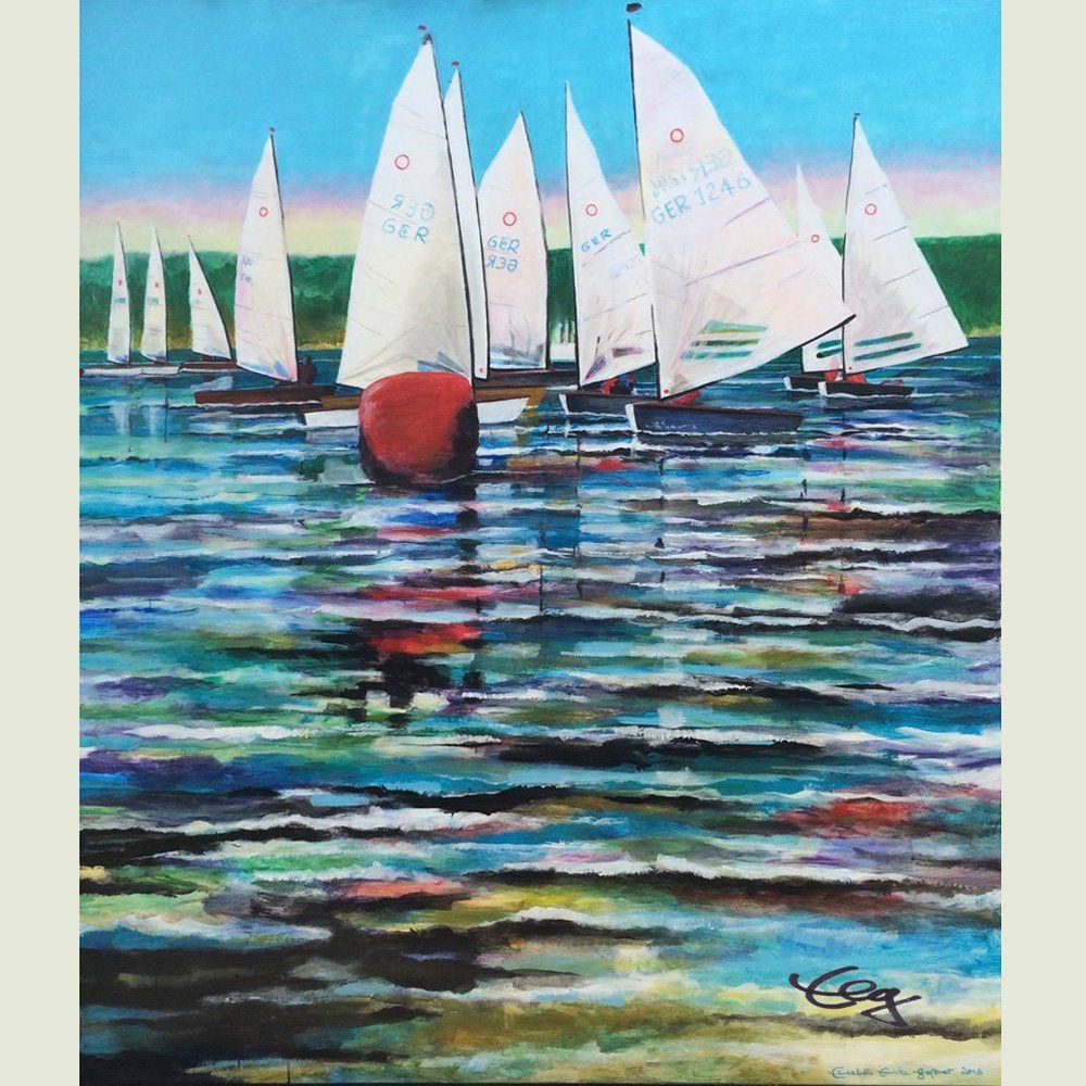 Bild, Acryl, Leinwand, Segeln, Drachen, Wasser, groß, O-jollen, Gemälde, Großformat