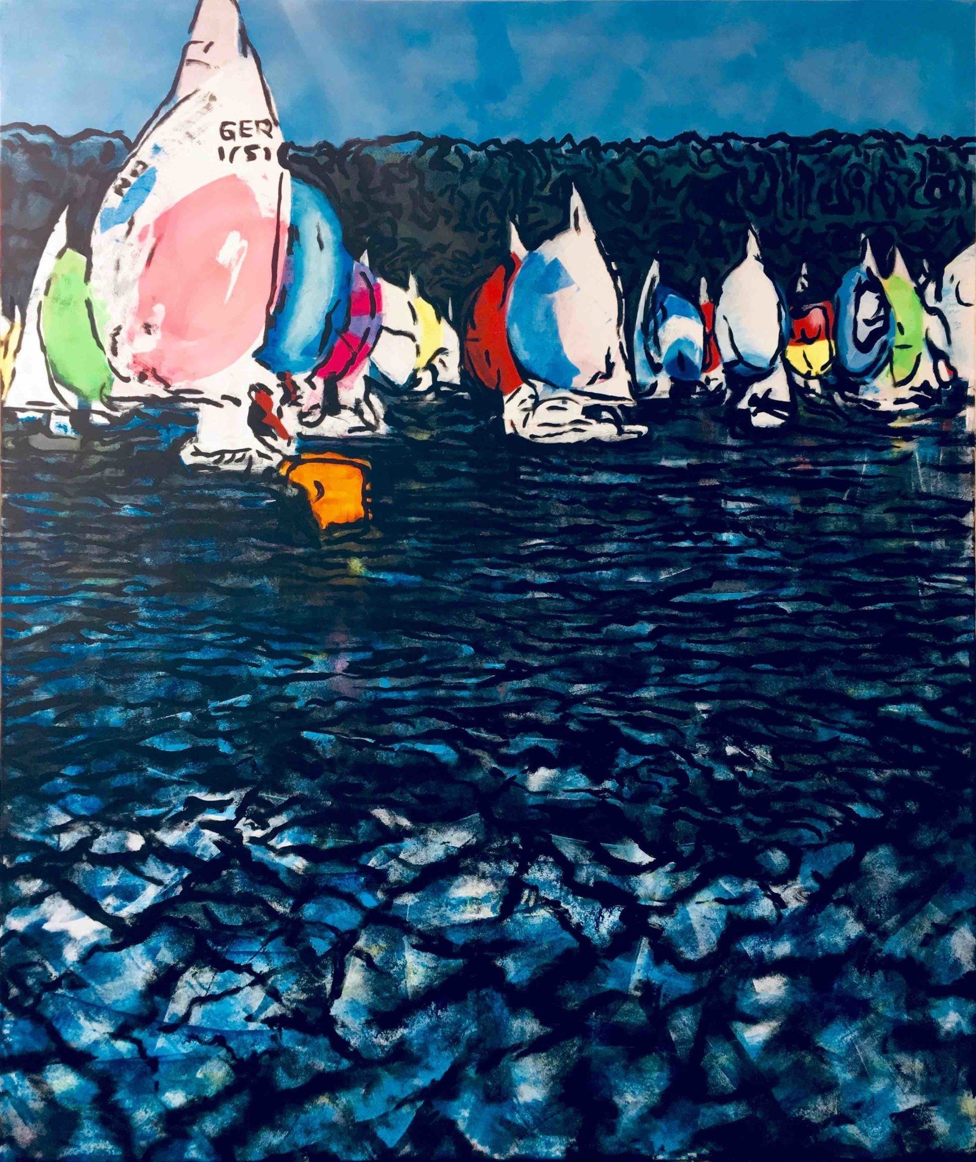 #Elisergo, Bild, Kunst, Segeln, Wasser, Glück, Wetter , Wind, Wellen, Regatta, Ammersee, Acryl, Leinwand,