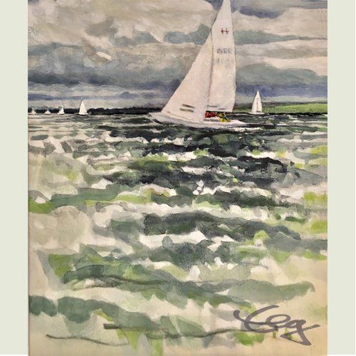 Bild, Wasser, Landschaft, Segeln, Ammersee, Acryl, Leinwand, Ernicke-Goßner, Elisabeth, Schiffe, Sonne, H-Boot
