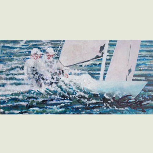 Bild, Wasser, Landschaft, Segeln, Ammersee, Acryl, Leinwand, Ernicke-Goßner, Elisabeth, Schiffe,, Welle, Wasser, Sonne, Drachen