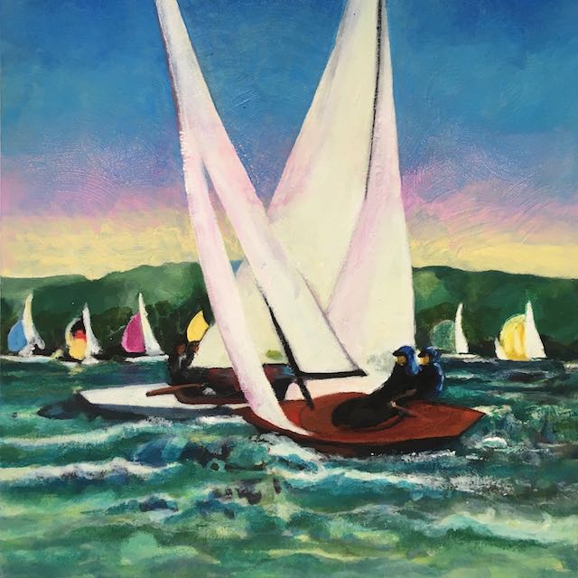 Bild, Wasser, Landschaft, Segeln, Ammersee, Acryl, Leinwand, Ernicke-Goßner, Elisabeth, Schiffe, Sonne, Drachen