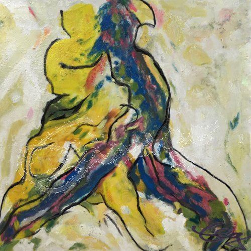 Elisabeth-Ernicke-Goßner-Bild-Öl-Tanz-Fahne-Tango-argentino-Elisergo, Bild-Öl-Tanz-Welle-Verfolgung-Tango, Elisergo, Ölbild, Acrylgemälde,Tanz, Welle, Tango Argentino, Gefühl, Genuss, Begegnung, Bewegung, Ballett, Tanzbilder, Contemporary Art, gelb blau