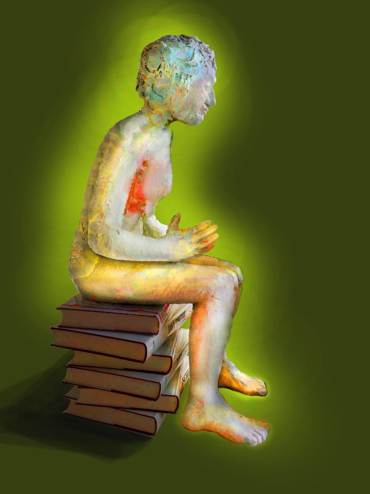 Figur, Plastik, Knete, Mensch, Lesen, Buch, erleuchtet