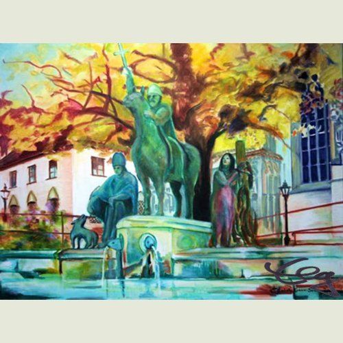 Bild, Augsburg, Acryl, Gebäude, Haus, Kirch, Dom, Brunnen, ulrich, Afra, Simpert,Elisabeth Ernicke-Goßner