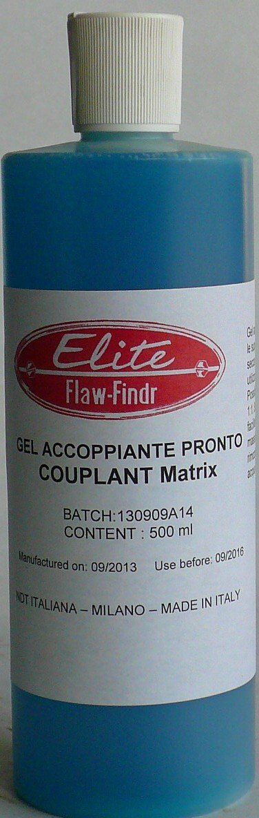 A bottle of blue liquid with a white label that says elite