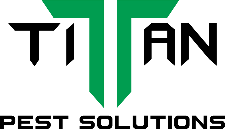 The logo for titan pest solutions is green and black.