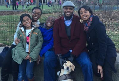 Family with Beagle Chihuahua mixed dog