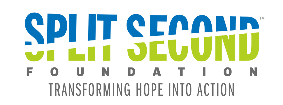 The logo for the split second foundation transforming hope into action