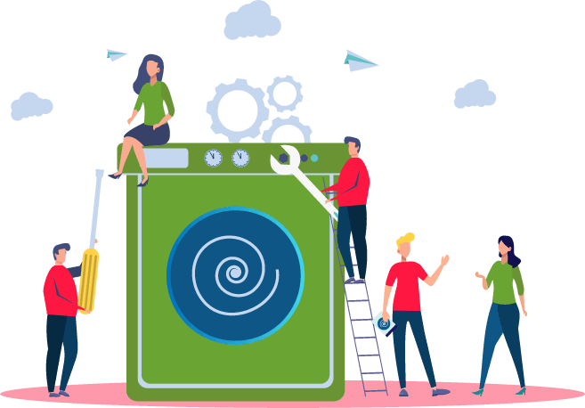 people fixing a washing machine graphic