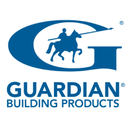 Logo Guardian Building Products : « G » bleu avec chevalier à cheval, nom de l'entreprise en dessous.