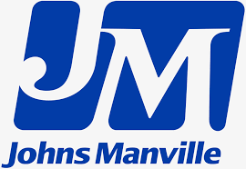 Logo Blue Johns Manville avec lettres blanches « JM » sur un carré bleu, nom de l'entreprise en dessous.