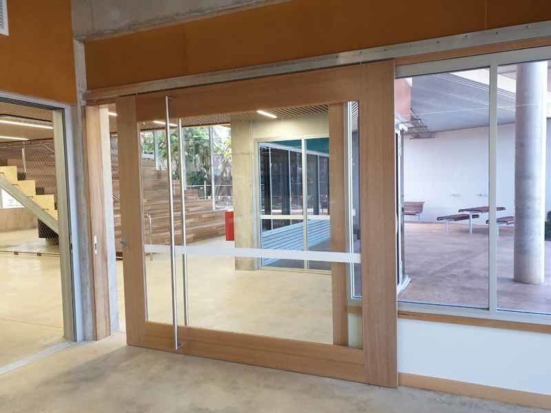 large wood door at school