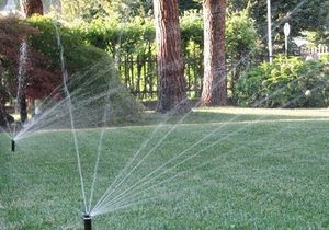 un prato con un impianto di auto irrigazione
