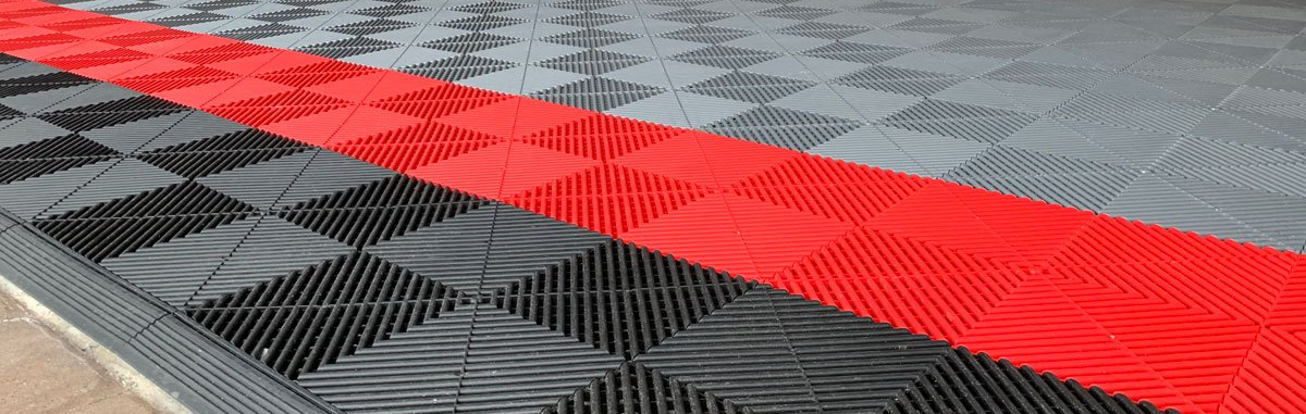 Red, Grey and Black Modular Garage Flooring