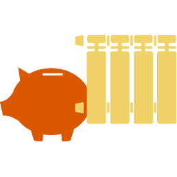 A piggy bank and radiator icon