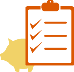 A piggy bank and clipboard icon
