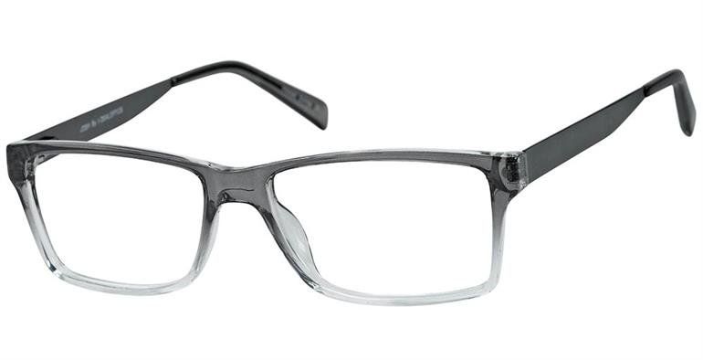 Josh- Grey glasses frame faded into clear underneath the lenses