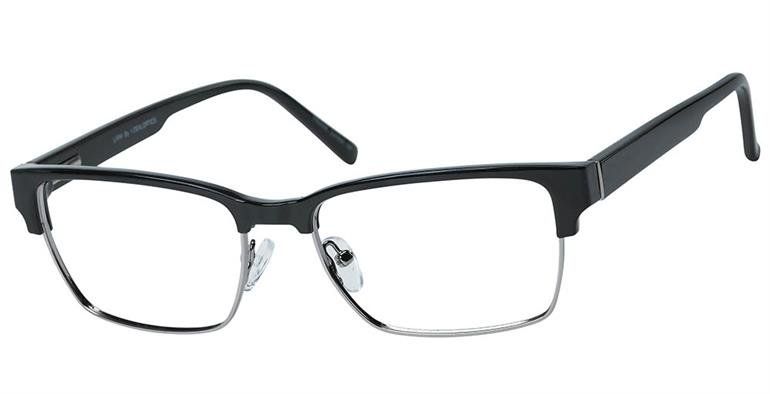 Liam- Black rimmed glasses frame with silver underneath the lenses.