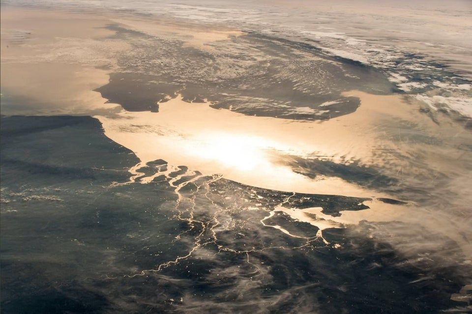 A satellite image of the Dutch and English coast lines