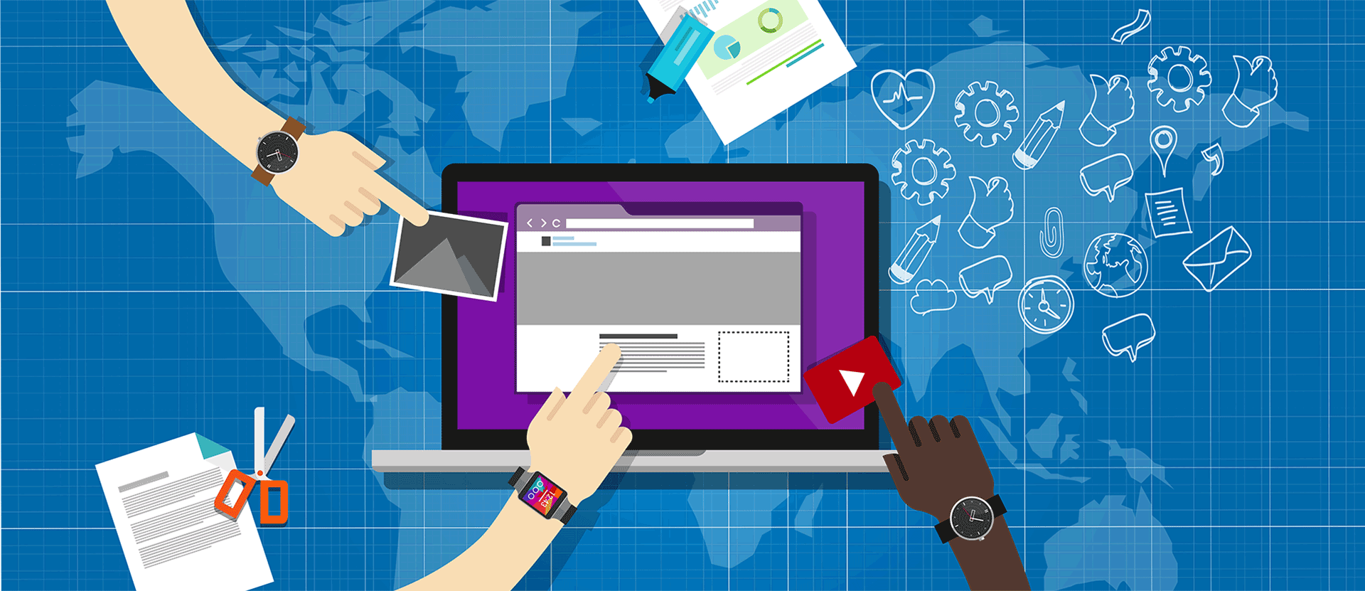 Content management systems with various functions