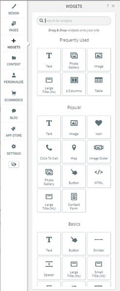 widgets that are available on the website builder called Duda