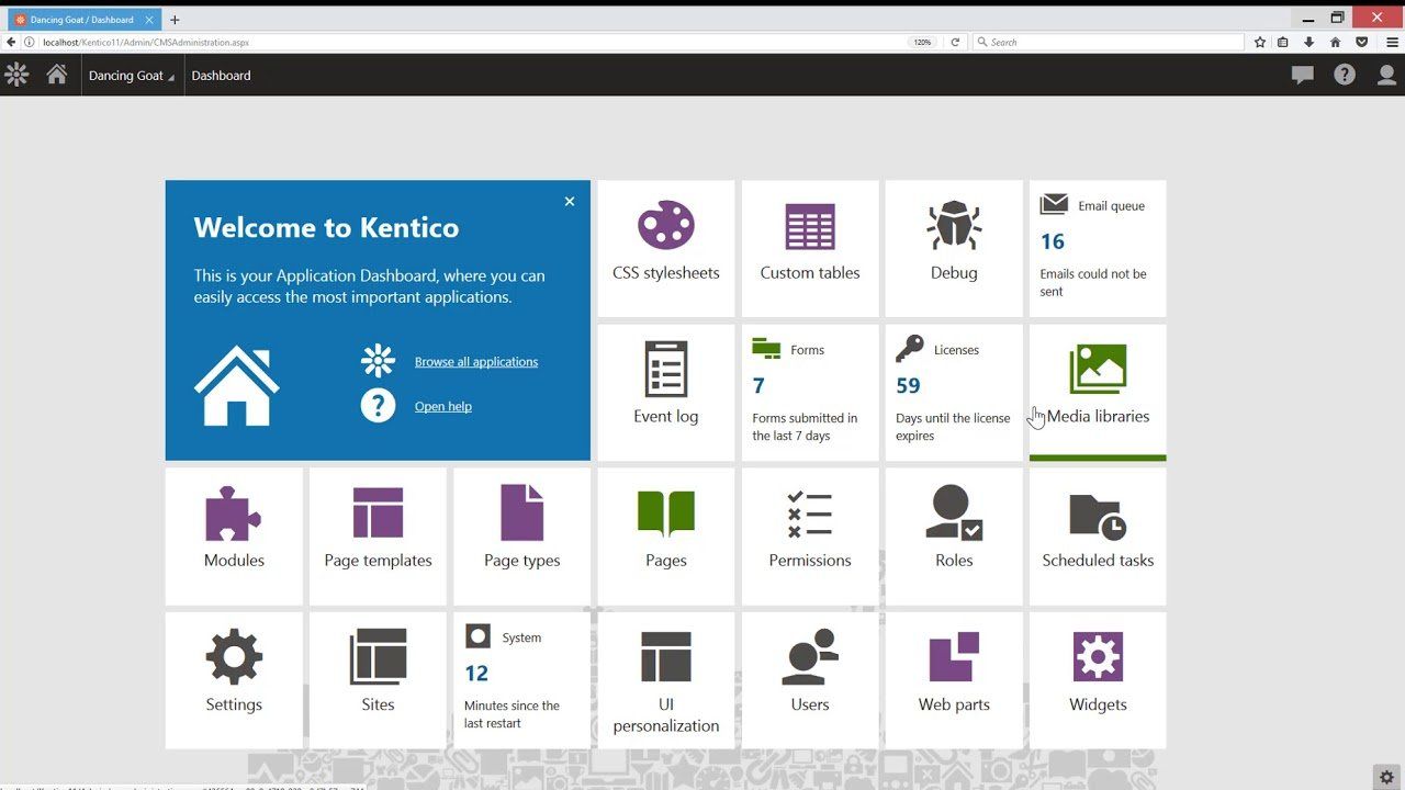 Kentico dashboard Kentico hosting
