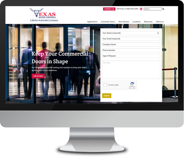 A computer monitor displaying a website for texas sliding glass doors