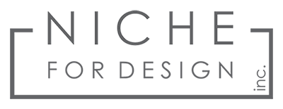A logo for niche for design inc. is shown on a white background.