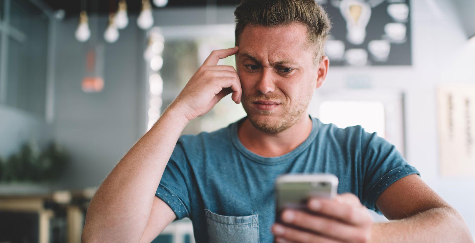 Man confused by user experience and ux design of website