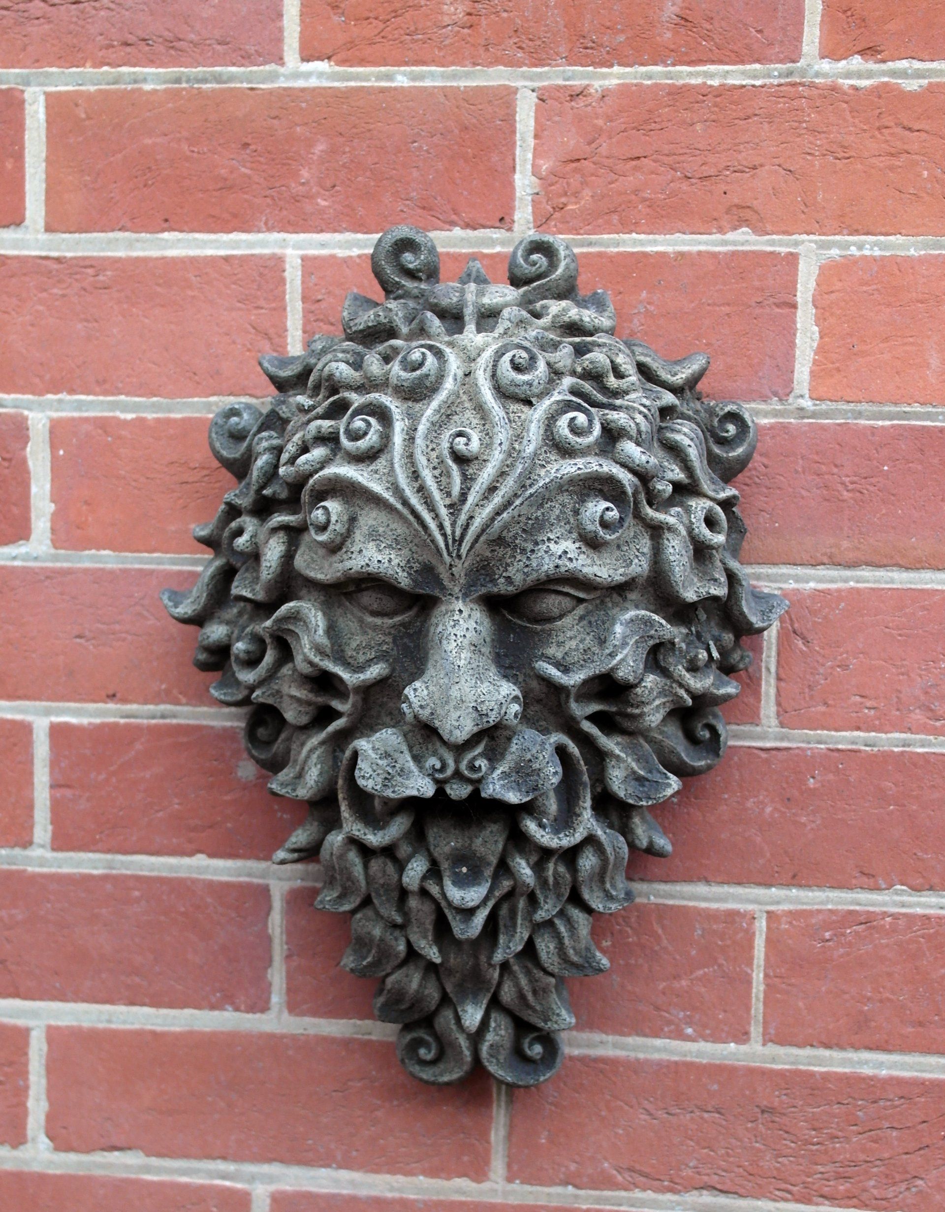 green man plaque stone garden statue