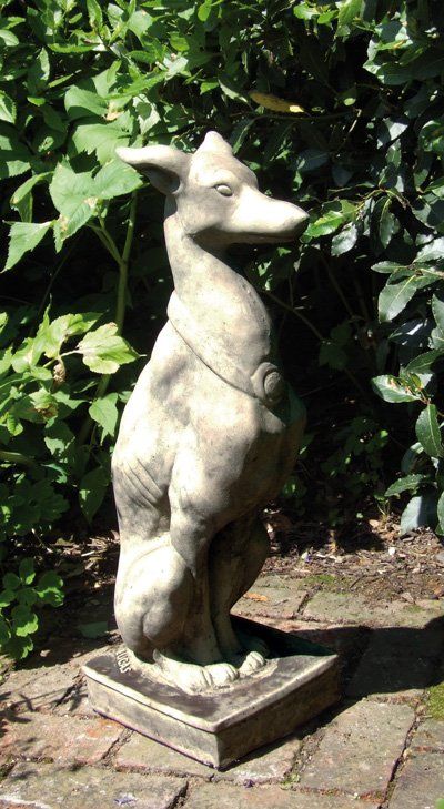 tomb dog whippet greyhound dog stone garden statue