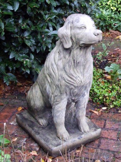 golden retriever dog stone garden statue