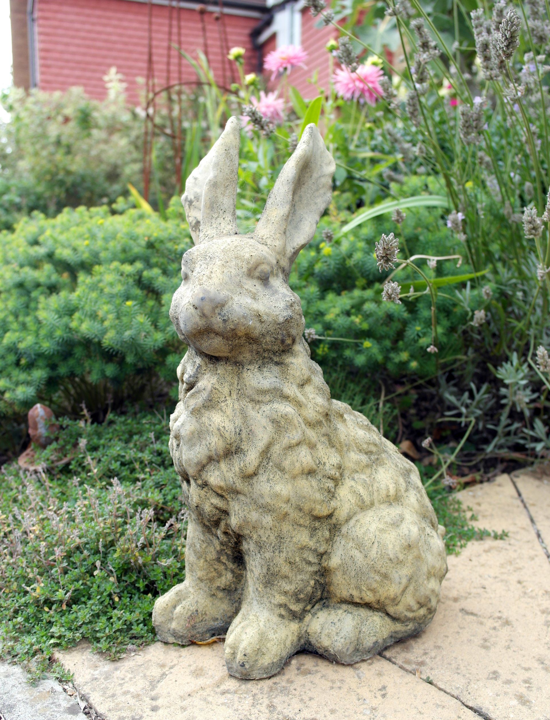 fluffy rabbit stone garden statue