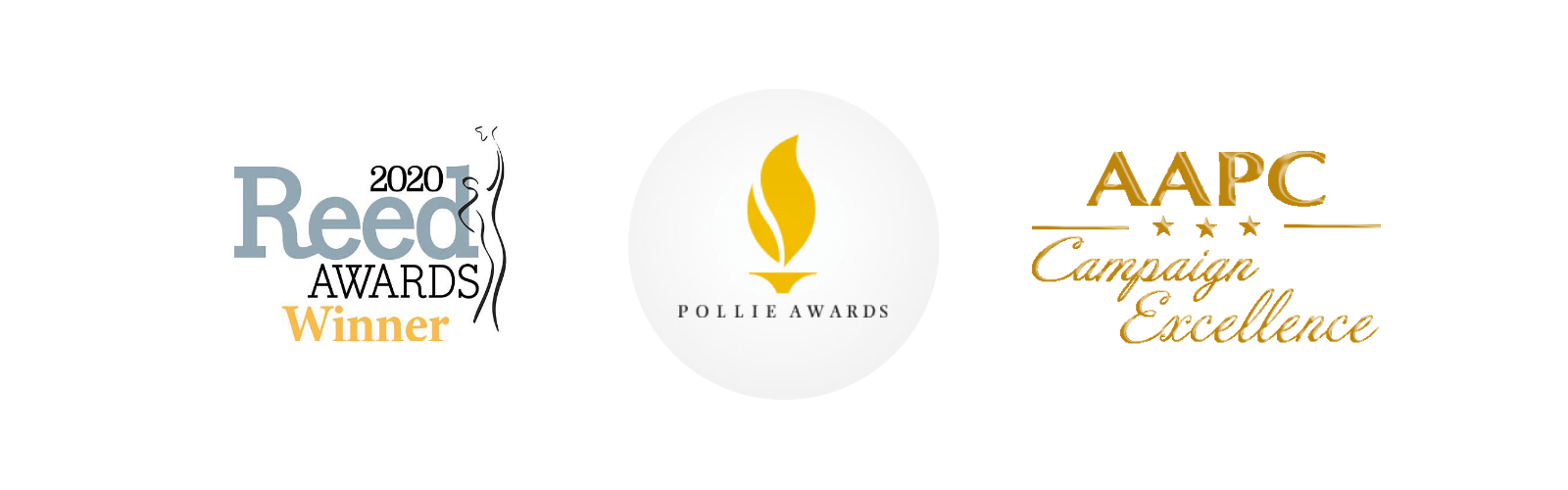 Logos for Reed Awards, Lyrical Awards, and AAPC Campaign Excellence.