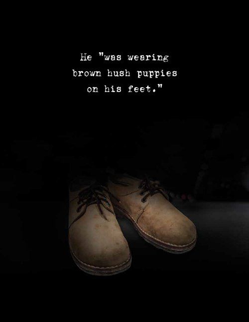 Dark image: Brown shoes, text reads, 